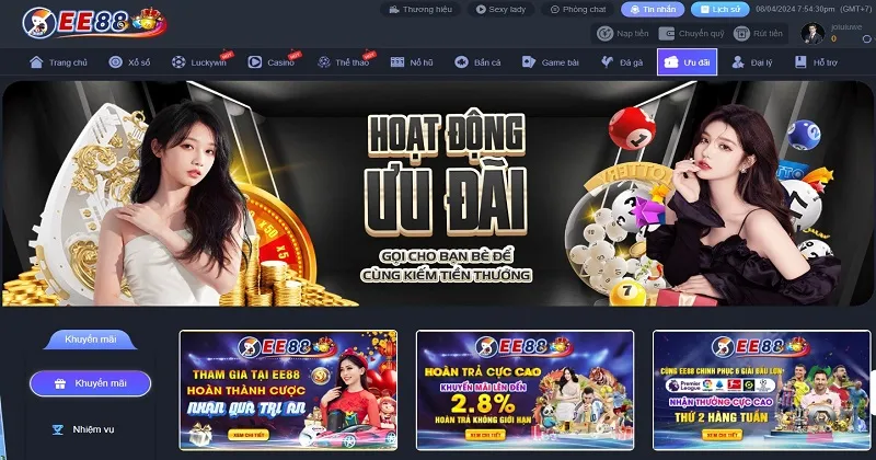 Khuyến mãi nhận được khi nạp tiền EE88 thành công