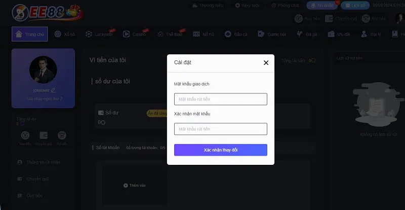 Quy trình rút tiền EE88 chi tiết
