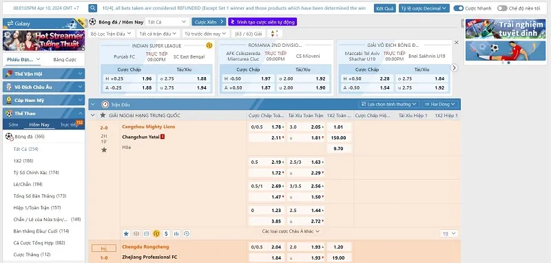 Sảnh thể thao EE88 Saba Sport không gian cá độ đa dạng