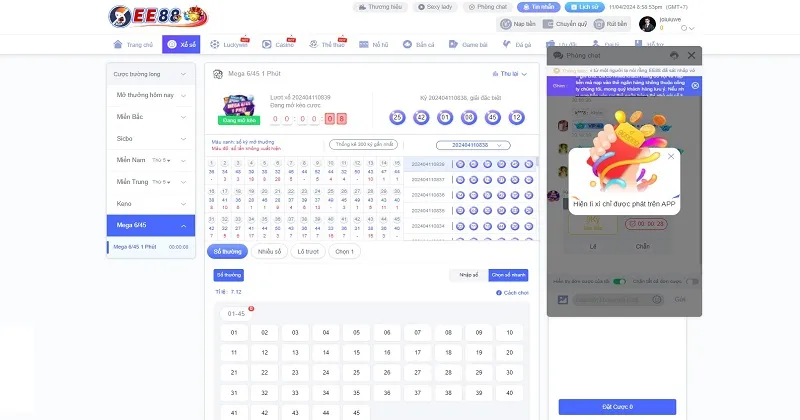 Mega 6/45 sản phẩm xổ số EE88 giúp đổi vận nhanh chóng